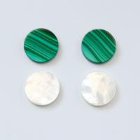 Gemstone Cabochons, Malachite, with White Shell, Flat Round, polished, DIY  