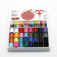 Polyester Sewing Set, sewing thread & sewing needle & scissors​, with plastic spool, DIY, mixed colors 