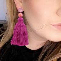 Fashion Tassel Earring, Zinc Alloy, with Cotton Thread & Crystal & Resin, for woman 