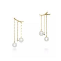 Sterling Silver Drop Earring, 925 Sterling Silver, with Plastic Pearl, fashion jewelry, golden, 38mmx17mm 