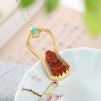Agate Sterling Silver Pendants, 925 Sterling Silver, with Yunnan Red Agate, real gold plated, DIY & for woman 