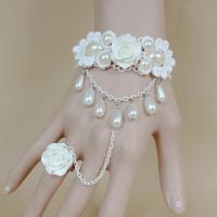 Bridal Bracelet, Lace, with Plastic Pearl, fashion jewelry & for woman, white 