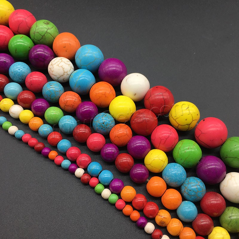Synthetische Türkis Perle, rund, poliert, DIY & verschiedene Größen vorhanden, gemischte Farben, verkauft von Strang