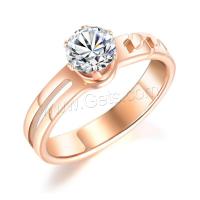 Anilo de dedo de acero inoxidable, chapado, Joyería & diverso tamaño para la opción & con diamantes de imitación, color de rosa dorada, Vendido por UD