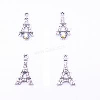 Zinc Alloy Building Pendants, Eiffel Tower, silver color plated, DIY & with rhinestone 