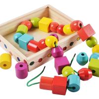 Children DIY String Beads Set, Wood, Paper box package, mixed colors 