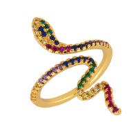 Цирконий Micro Pave Латунь палец кольцо, Змея, 18K позолоченный, регулируемый & инкрустированное микро кубического циркония & Женский, разноцветный продается PC