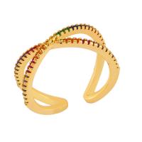 Цирконий Micro Pave Латунь палец кольцо, 18K позолоченный, регулируемый & инкрустированное микро кубического циркония & Женский, разноцветный продается PC
