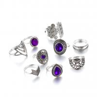 Anilo de dedo de acero inoxidable, con diamantes de imitación, chapado en color de plata antigua, Vintage & nueve piezas & para mujer, Púrpura, Vendido por Set