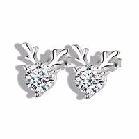 Cubic Zirconia Micro Pave Sterling Silver Earring, 925 Sterling Silver, Antlers, hypo allergic & micro pave cubic zirconia & for woman 