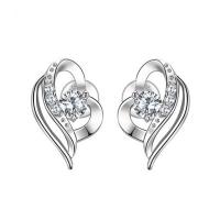 Cubic Zirconia Micro Pave Sterling Silver Earring, 925 Sterling Silver, Heart, platinum plated, hypo allergic & micro pave cubic zirconia & for woman 