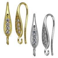 Brass Hook Earwire, plated, micro pave cubic zirconia 1mm 