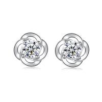 Cubic Zirconia Micro Pave Sterling Silver Earring, 925 Sterling Silver, Four Leaf Clover, hypo allergic & micro pave cubic zirconia & for woman 