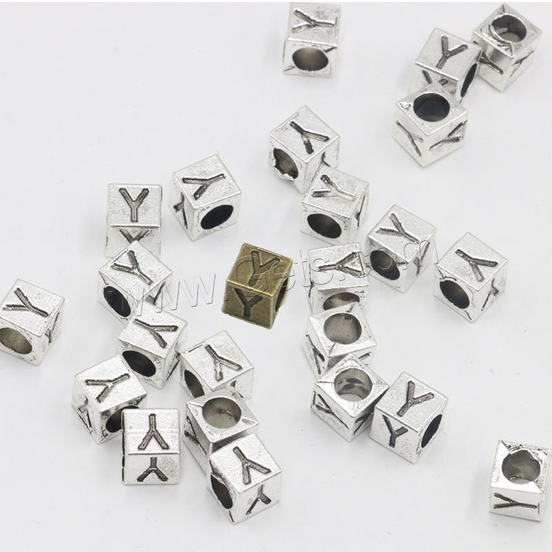 Zinc Alloy Alphabet Beads, Square, plated, DIY & with letter pattern, more colors for choice, 7x7x7mm, 50PCs/Bag, Sold By Bag
