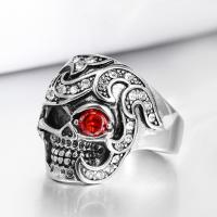 Stainless Steel Finger Ring, with Rhinestone, for man, silver color 