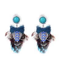 Fashion Feather Earring , Stainless Steel, with Feather, fashion jewelry & for woman, sapphire, 65mm 