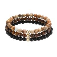 Men Bracelet, Abrazine Stone, with Picture Jasper & Tiger Eye, elastic & for man, 6mm Approx 7.3 Inch 