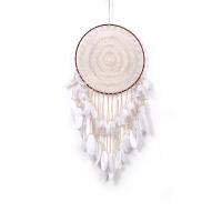 Fashion Dream Catcher, Cotton Thread, with Feather & Wood & Iron, woven pattern white, 1000mm 
