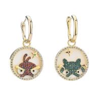 Brass Lever Back Earring, gold color plated, mixed pattern & micro pave cubic zirconia & for woman, metallic color plated 