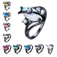 Cubic Zircon Brass Finger Ring, with Opal, plated  