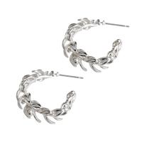 Sterling Silver Huggie Hoop Earring, 925 Sterling Silver, Leaf, plated, Korean style & for woman 7.3mm, 24mm 