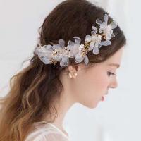 Bridal Hair Band, Cloth, with Zinc Alloy, gold color plated, for woman & with rhinestone 29050mm 