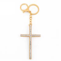 Brass Key Clasp, Cross, plated, micro pave cubic zirconia 