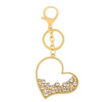 Brass Key Clasp, Heart, plated, micro pave cubic zirconia & hollow 