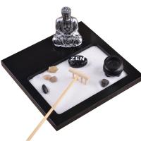pino Zen Sandbox Ornament, Cuadrado, medio hecho a mano, para el hogar y la oficina, Negro, 165x165x10mm, Vendido por UD