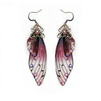 Zinc Alloy Drop Earring, Plastic, with Zinc Alloy, Wing Shape, plated, for woman & with rhinestone 