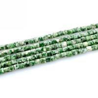 Grüner Tupfen Stein Perlen, Naturstein, Zylinder, poliert, DIY, grün, 4x4mm, Länge:ca. 15.7 ZollInch, ca. 100PCs/Strang, verkauft von Strang