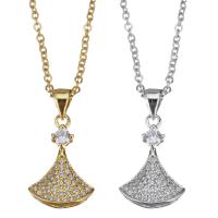 Cubic Zircon Micro Pave Brass Necklace, with stainless steel chain, with 1.5 inch extender chain, Fan, plated, micro pave cubic zirconia & for woman 1.5mm Approx 17 Inch 