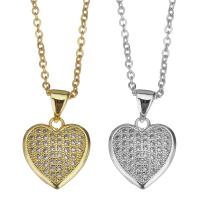 Cubic Zircon Micro Pave Brass Necklace, with stainless steel chain, with 1.5 inch extender chain, Heart, plated, micro pave cubic zirconia & for woman 1.5mm Approx 17 Inch 
