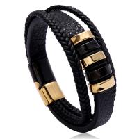 Unisex Bracelet, PU Leather, with Stainless Steel, plated, fashion jewelry nickel, lead & cadmium free 