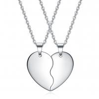 Couple Jewelry Necklace, Titanium Steel, Heart, silver color plated, 2 pieces & oval chain 