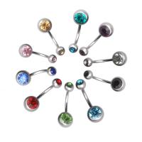 Stainless Steel Belly Ring, Unisex & with rhinestone 5mm 8mm [