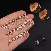 Stainless Steel Ear Piercing Jewelry, plated, hypo allergic & micro pave cubic zirconia & for woman & mixed 0.8mm,6mm,3mm 