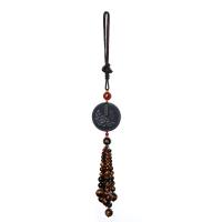 Hanging Ornaments, Obsidian, with Tiger Eye & Cotton Cord & Red Agate & Tibetan Silver, polished, dyed & car design 390mm 