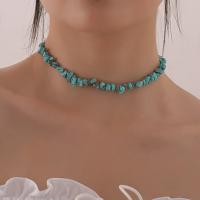 Turquoise Zinc Alloy Necklace, Natural Turquoise, with Zinc Alloy, with 3.9inch extender chain, irregular, plated, for woman 3-10mm Approx 13.8 Inch 