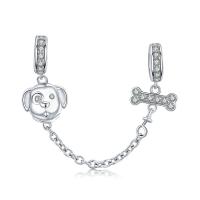 Sterling Silver European Clip, 925 Sterling Silver, Cartoon, oxidation, micro pave cubic zirconia, silver color 