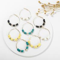 Polymer Clay Hoop Earring, with Zinc Alloy, fashion jewelry & for woman 