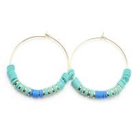 Zinc Alloy Hoop Earring, with Polymer Clay, Round, handmade, fashion jewelry & for woman, dark green, 40mm 