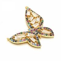 Cubic Zirconia Micro Pave Brass Pendant, Butterfly, gold color plated, micro pave cubic zirconia, metallic color plated Approx 0.5mm 