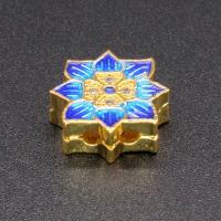 Enamel Brass Beads, Flower, gold color plated, DIY, blue, 14mm 