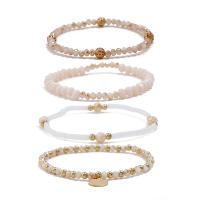 perle de verre Set de bracelet, avec alliage de zinc, Placage de couleur d'or, 5 pièces & pour femme, 6mm Environ 7 pouce, Vendu par fixé