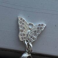 Brass Earring Drop Component, Butterfly, silver color 13.91mm 