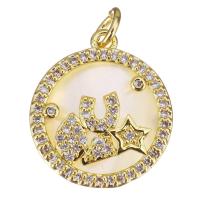 Cubic Zirconia Micro Pave Brass Pendant, with Shell, Round, gold color plated, DIY & micro pave cubic zirconia, metallic color plated Approx 3.5mm 