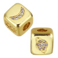Large Hole Brass Beads, Square, gold color plated, mixed pattern & DIY & micro pave cubic zirconia, metallic color plated 