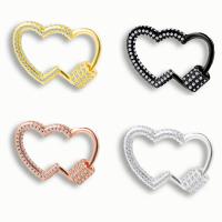 Zinc Alloy Carabiner Key Ring, Heart, plated, micro pave cubic zirconia 