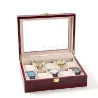 Caja de reloj de madera, Rectángular, barnizado, Sostenible & 10 células, Rojo, 265*210*90mm, Vendido por UD